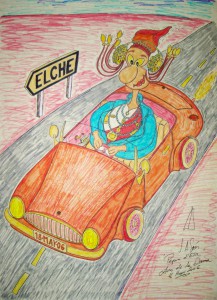 Dibujo - Caricatura Dama en coche