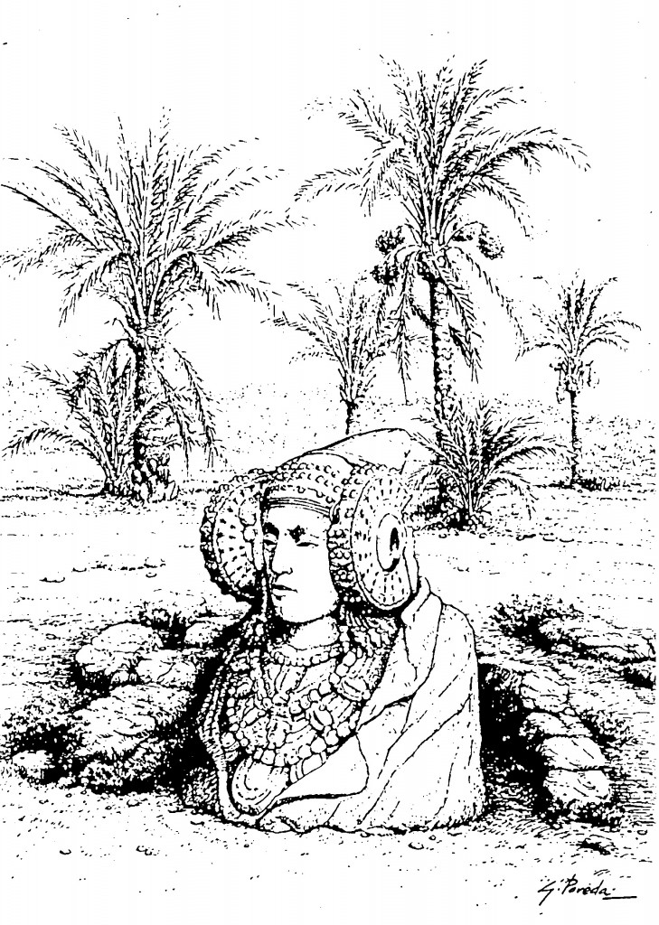 Dibujo - Dama de Elche en palmeral