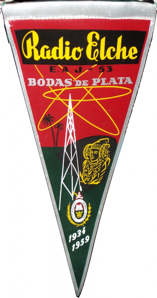 Objeto - Banderín Radio Elche E.A.J.-53 Bodas de Plata 1934-1959